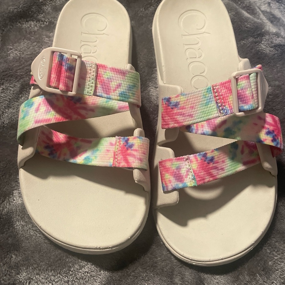 Chaco White Sandals with Pastel Straps